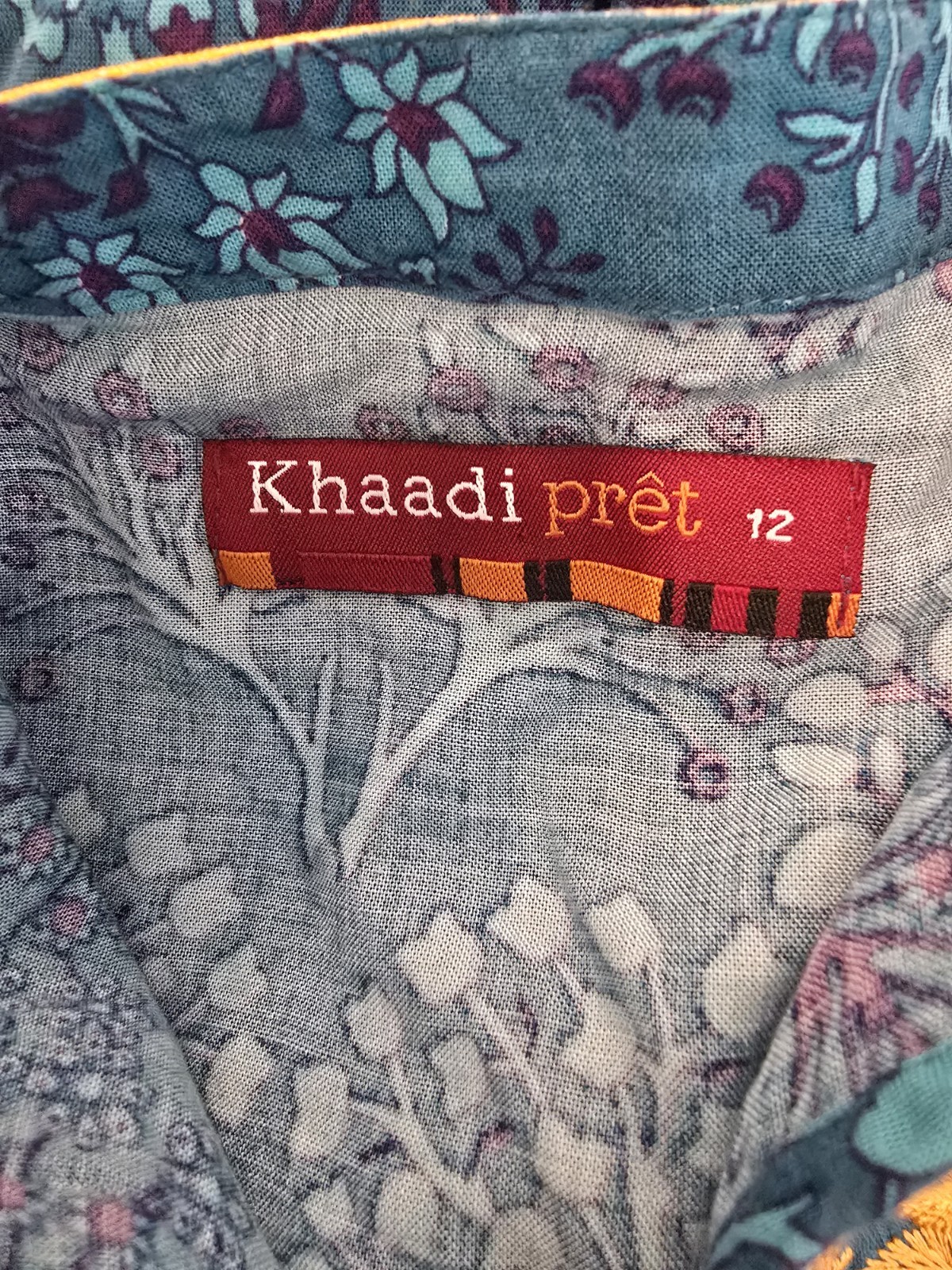 Khaadi pret Women’s Blue Embroidered Cotton Kurta Tunic Top Long Sleeve Size 12