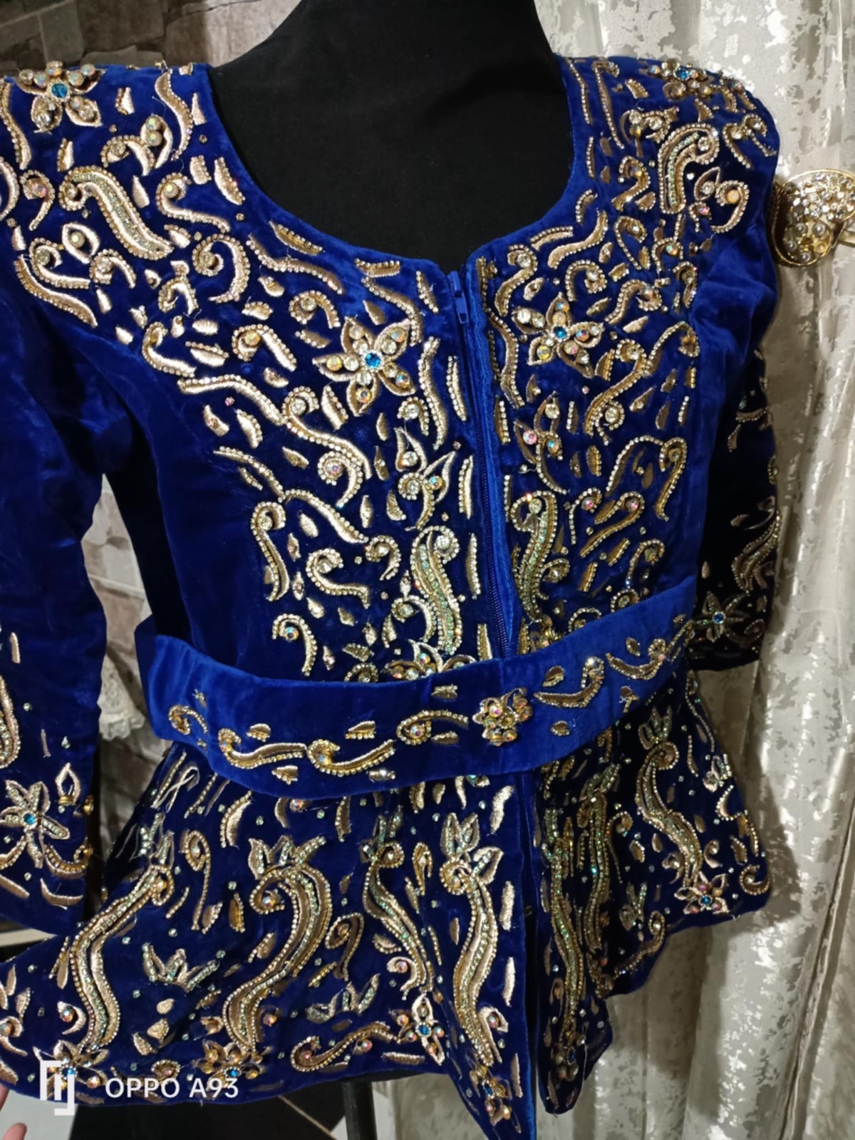 Luxury Algerian Karakou Royal Blue Velvet Hand Embroidered Gold Kaftan