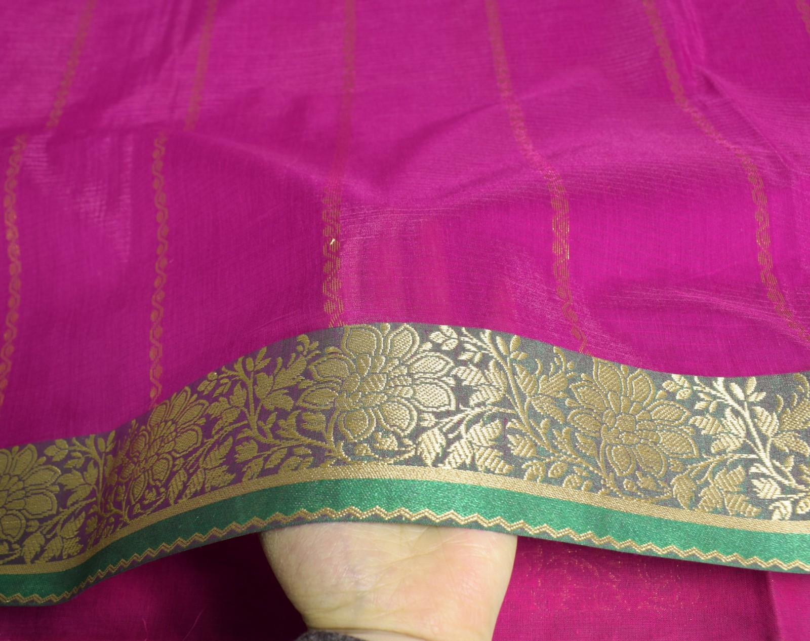 Sushila Vintage Purple Saree Green Border Pallu Banarasi Brocade Art Silk Sari C