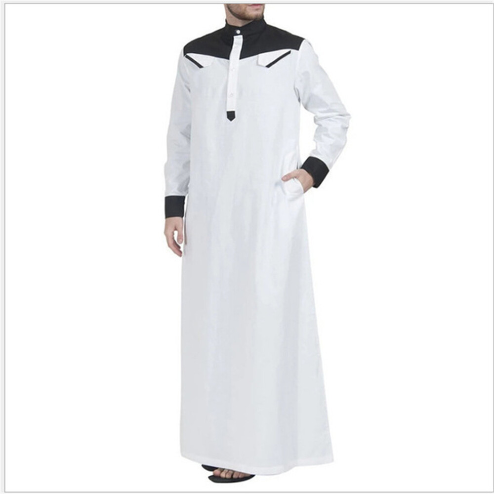 Men’s Middle Eastern Clothes Long Sleeve Muslim Islamic Round Neck Kaftan