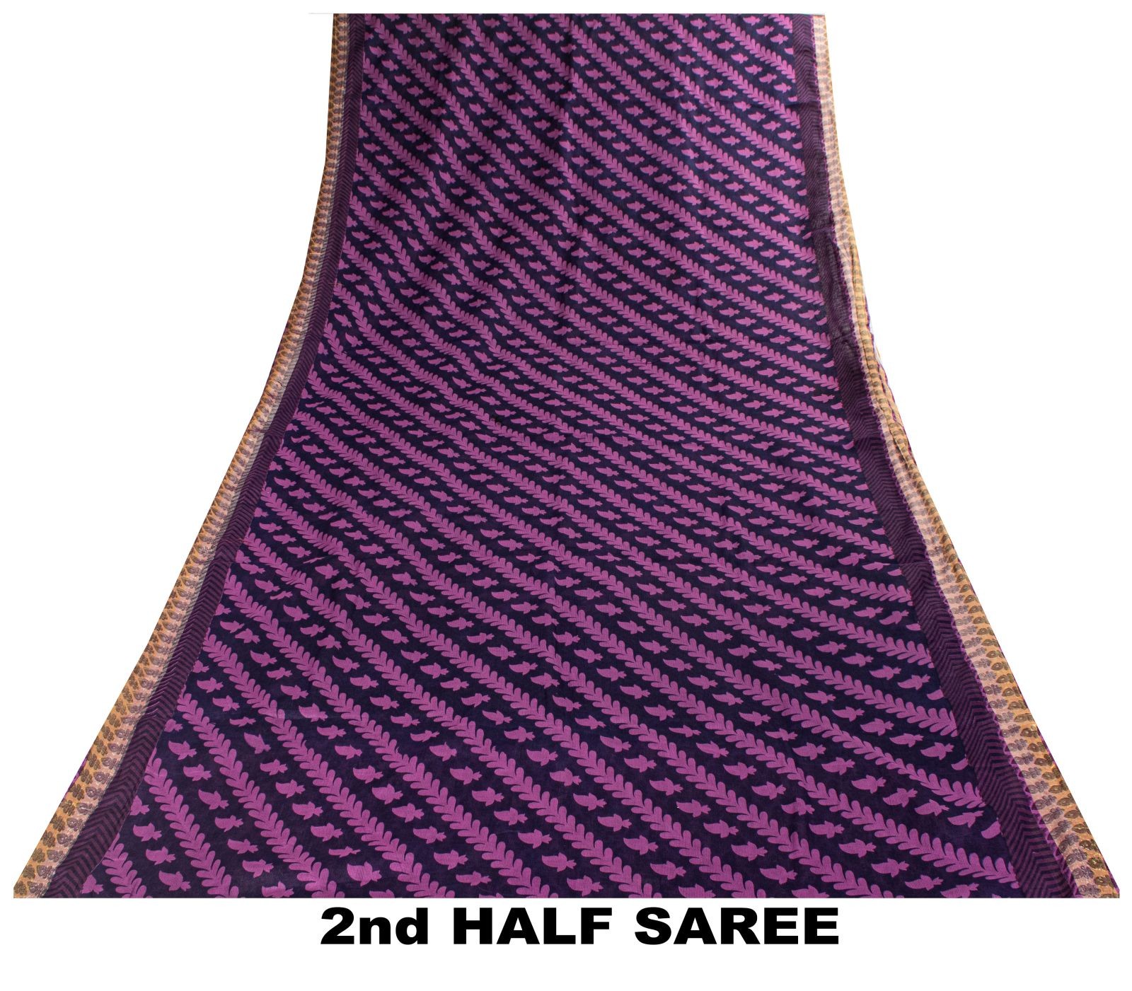 Sanskriti Vintage Saree Violet Pure Cotton Floral Printed Sari 5Yd Craft Fabric