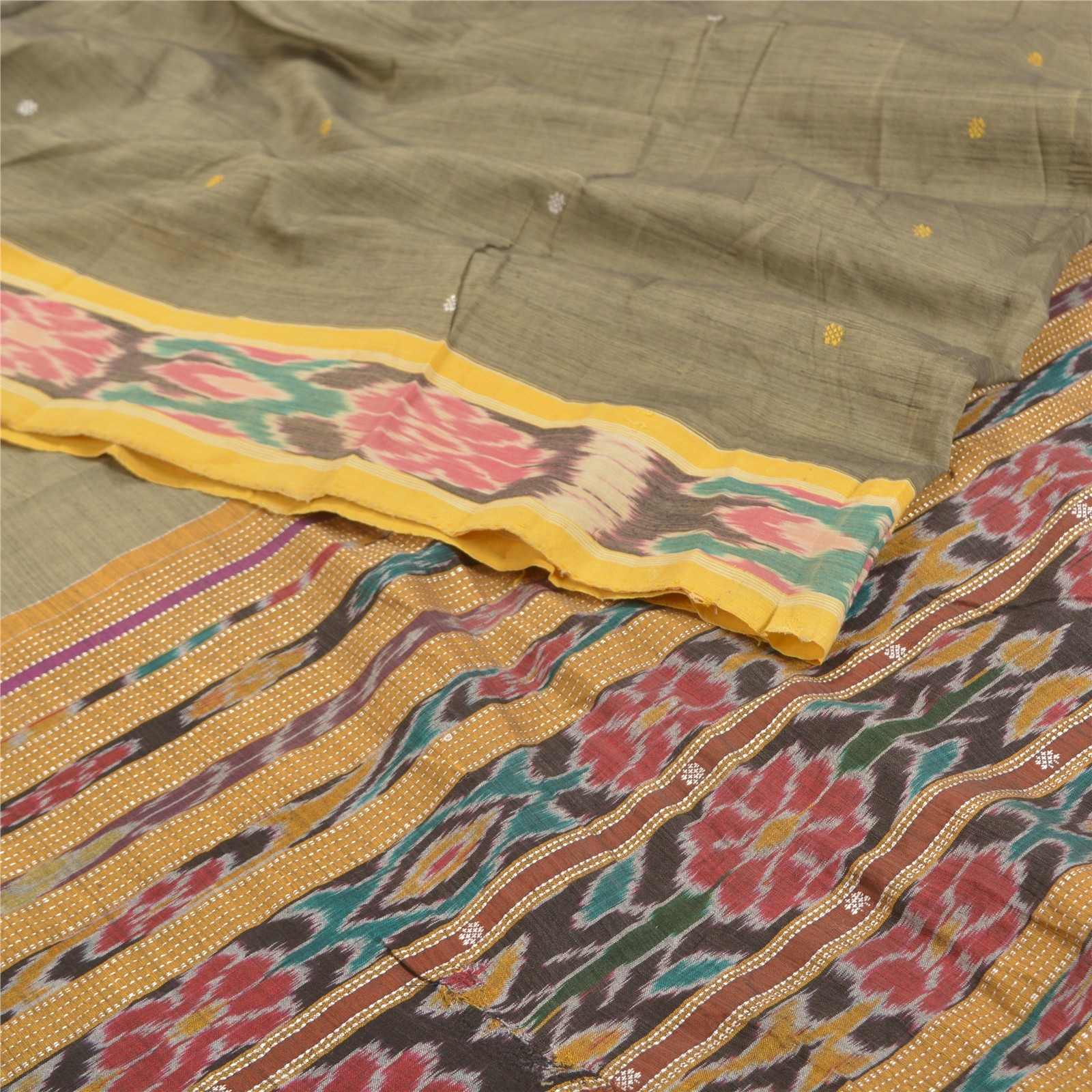 Sanskriti Vintage Pochampally Hand Woven Ikat Sarees Blend Cotton Sari Fabric