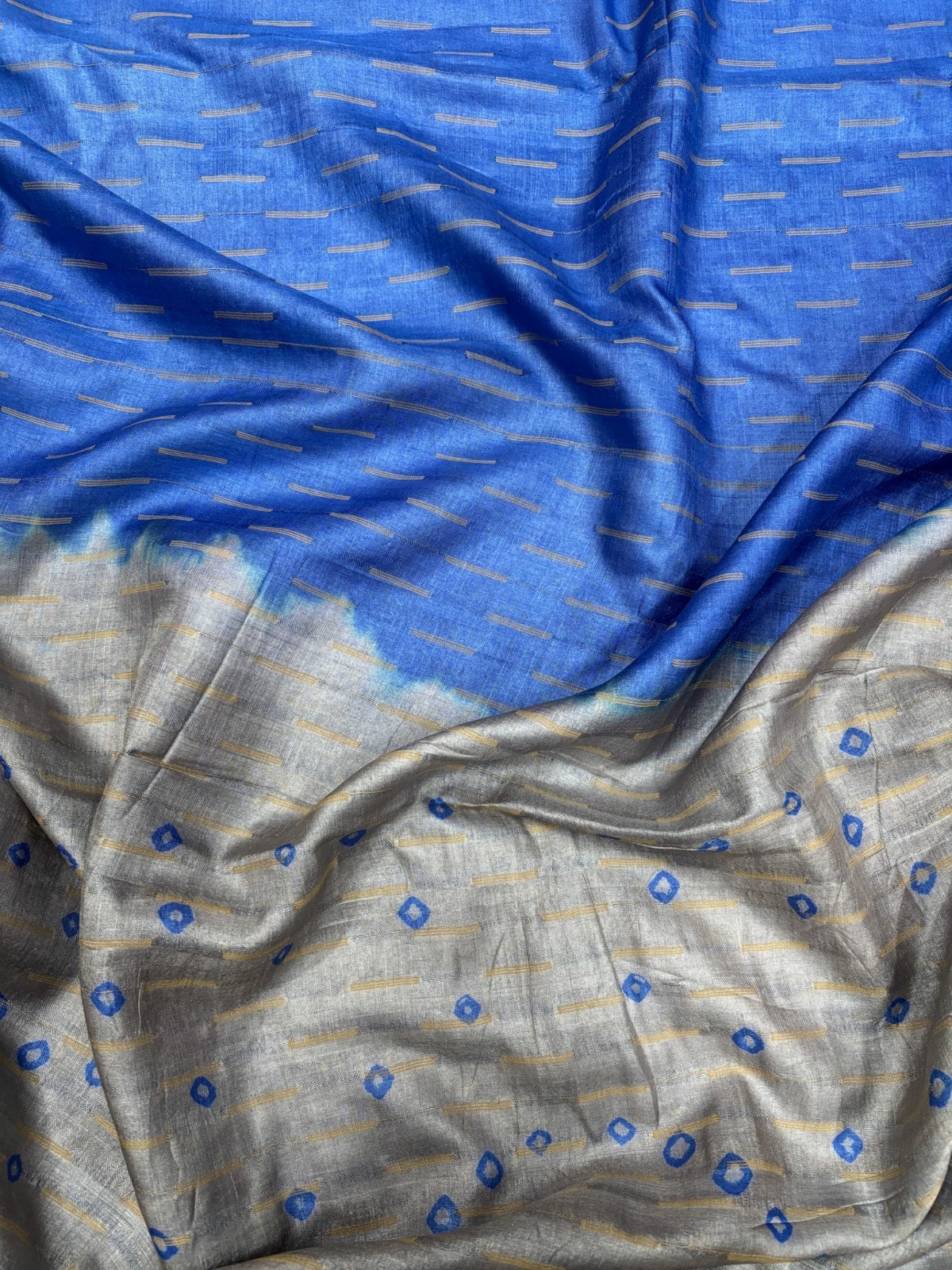Vintage Tussar Silk Saree, Upcycled Printed Tussah Silk DIY Fabric TS1071