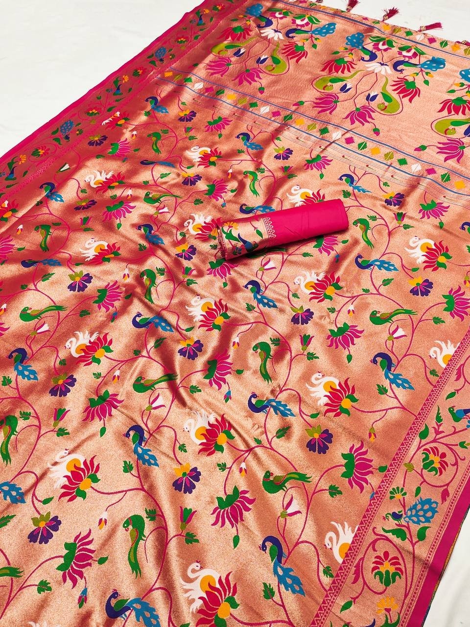 Launching Designer Soft Paithani Silk Saree With Red Blouse For Function Wear