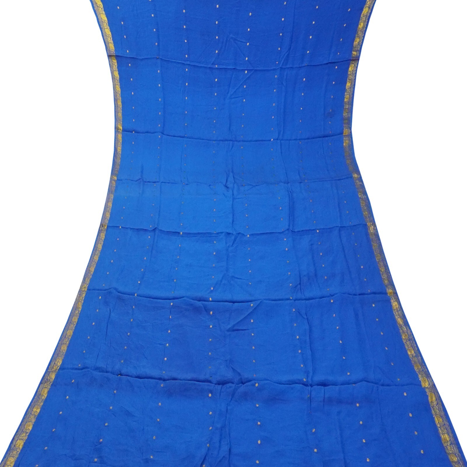 Vintage Blue Sarees 100% Pure Mysore Crepe Silk Zari Woven Sari 5YD Craft Fabric