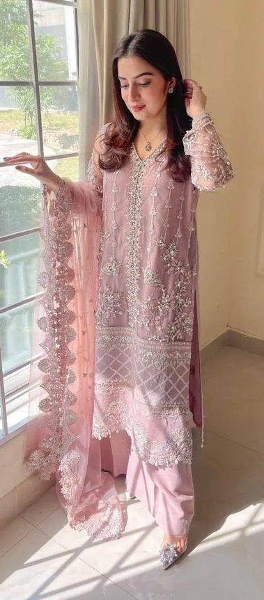 Designer Pakistani Suit Pearl hand Sequence Work Party wear Plazzo Dupatta Set