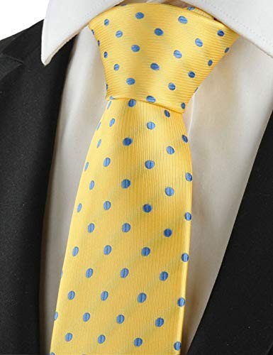Mens Necktie Polka Dot Ties For Men Classic Dressing Tie Yellow Blue