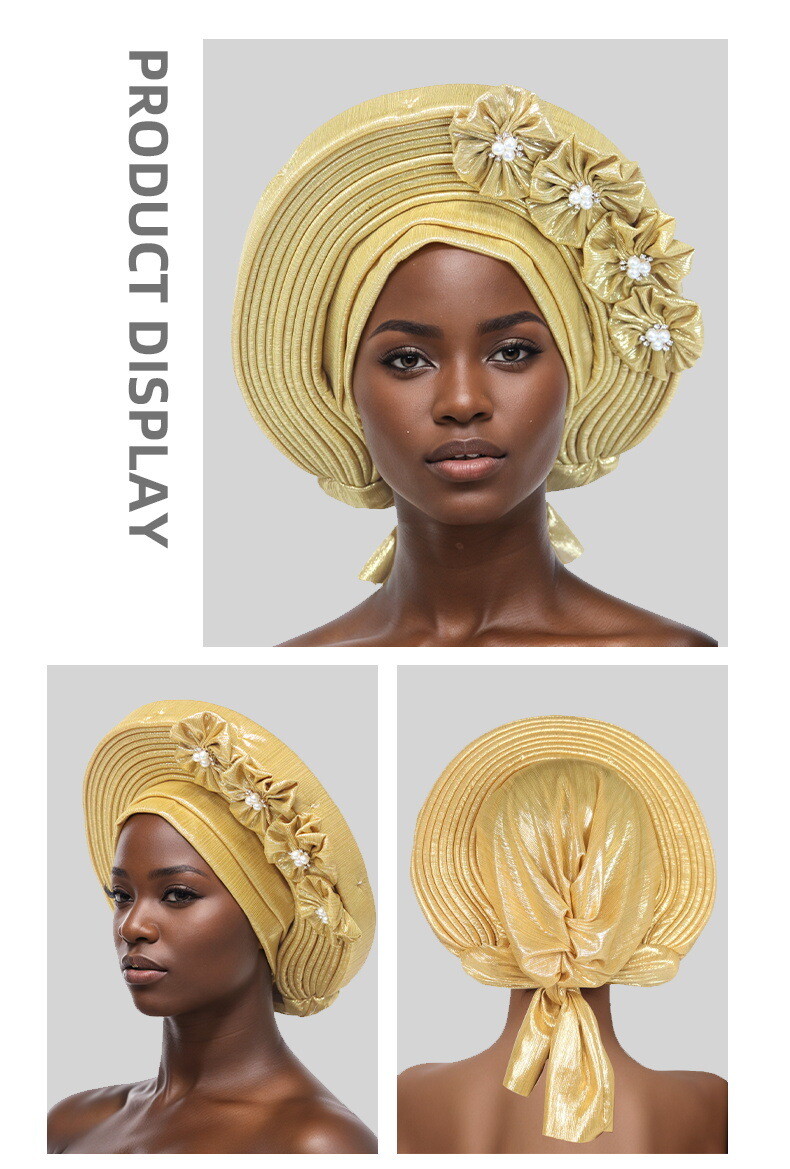 Auto Gele Headtie Head Wrap Caps Women Hats Multilayer Pleated African Headwear