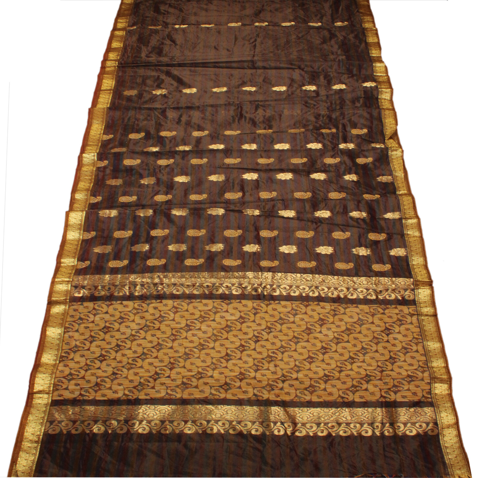 Vintage Art Silk Sarees Peacock Design Zari Border Premium Sari 5YD Craft Fabric