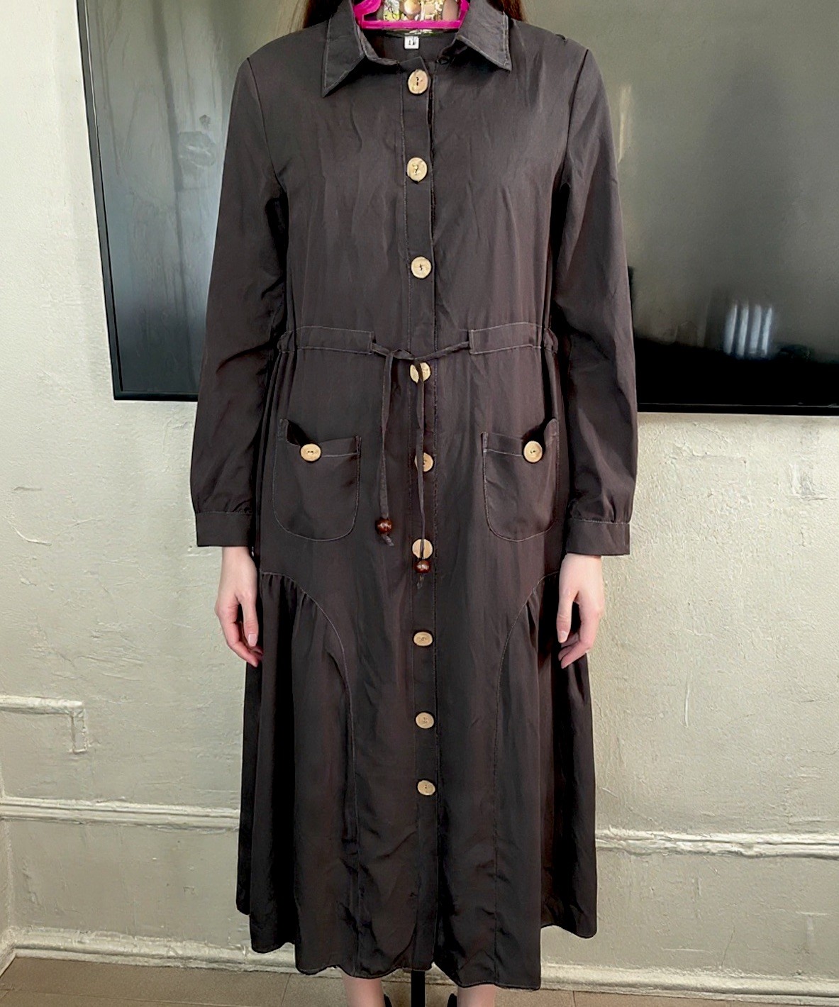 Islamic Dark olive Abaya Along with Matching Scarf,Dubai Outfit Set Size M .