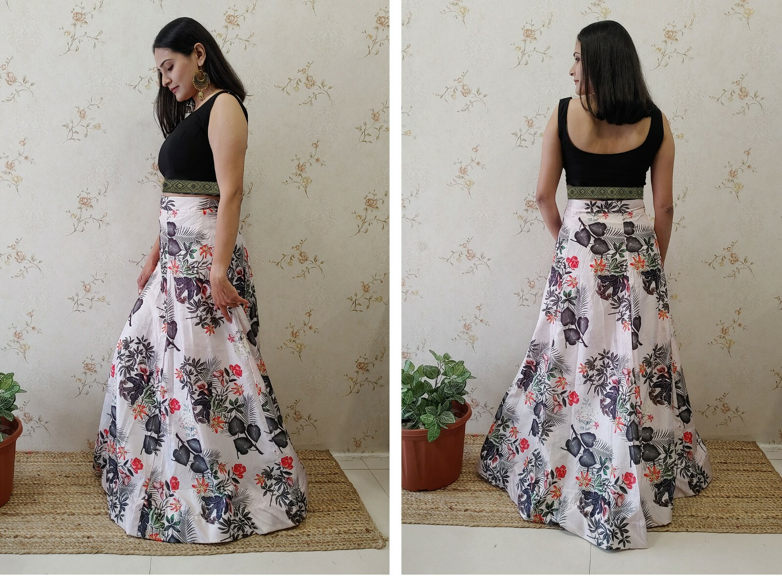 Indian Ethnic Lehenga Choli Floral Print Fancy Skirt Women Wedding Party Wear