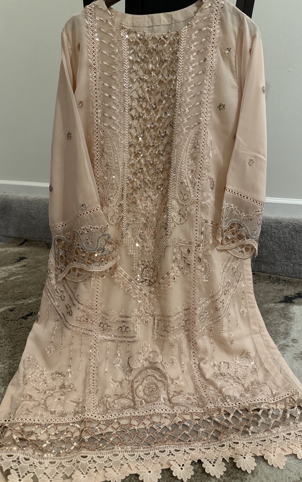 Pakistani Chiffon Embroidered Dress Bust 42 with Chiffon Duppatta for Women New