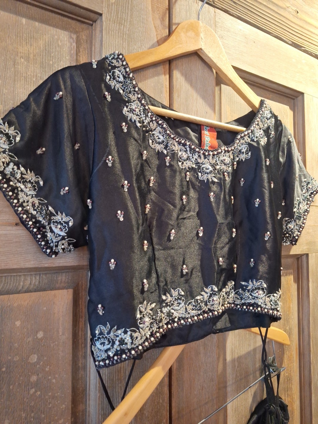 Sari, Black lehenga choli with sequins, beads, and multi thread embroidery, Med.