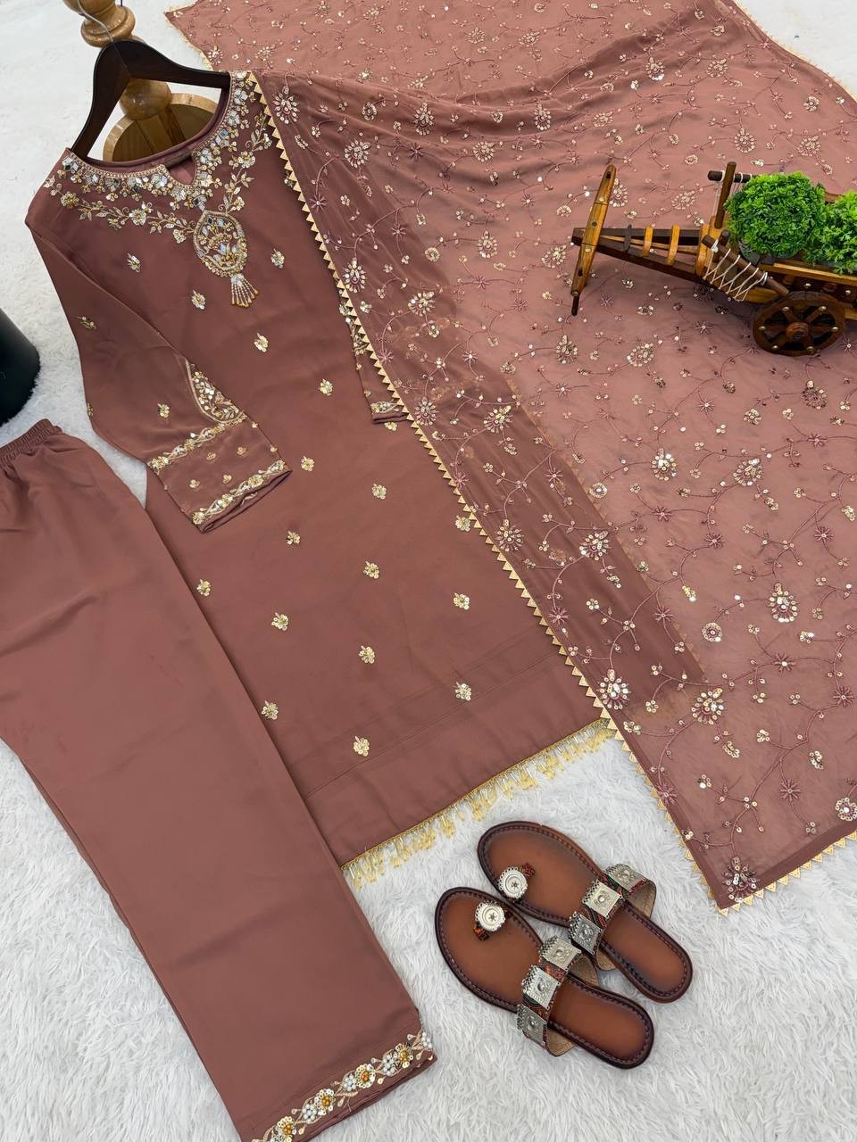 New Presenting Dusty Pink Faux Georgette Salwar Kameez With Dupatta For Festive