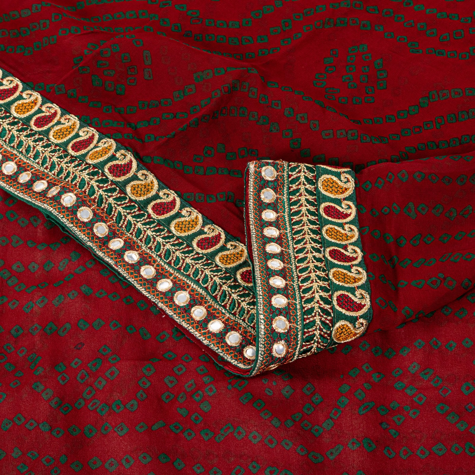 Sanskriti Vintage Pure Georgette Dark Red Saree Bandhani Embroidered Gujrat 6Yd