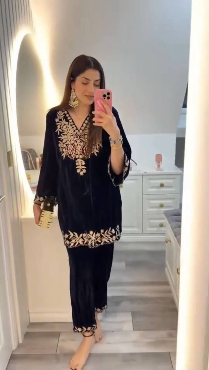 Premium Velvet Plazzo Suit with Sequence Embroidery