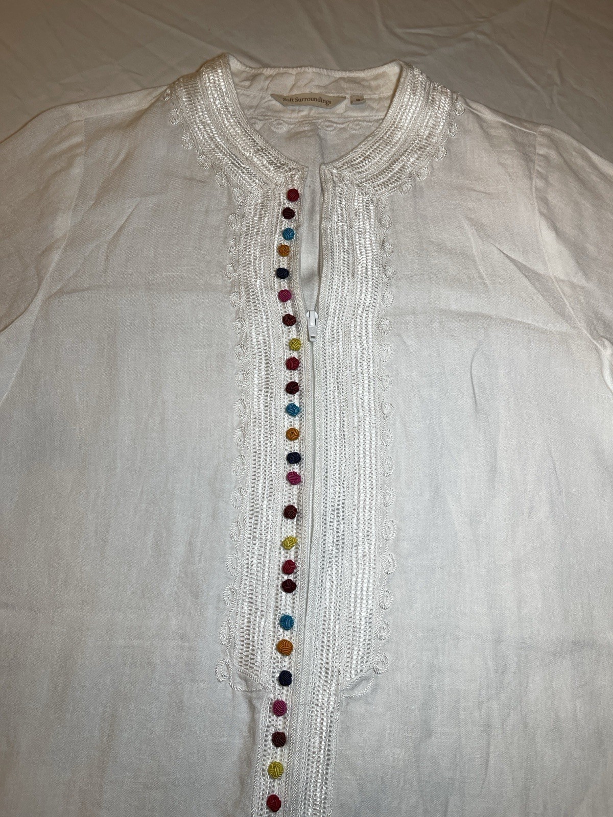 Soft Surroundings Women’s White Linen Embroidered Kurta Medium Made in India