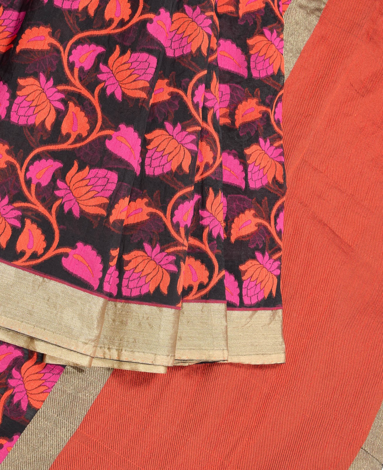 Sushila Vintage Banarasi Art Organza Silk Sari Flower Woven 7YD Black Sari Craft