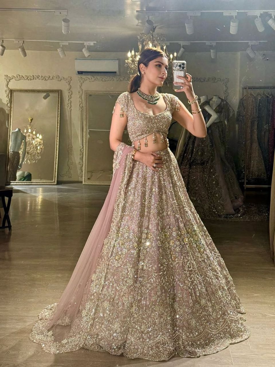 Fancy Designer Peach Faux Georgette Lehenga Choli With Dupatta For Wedding Wear