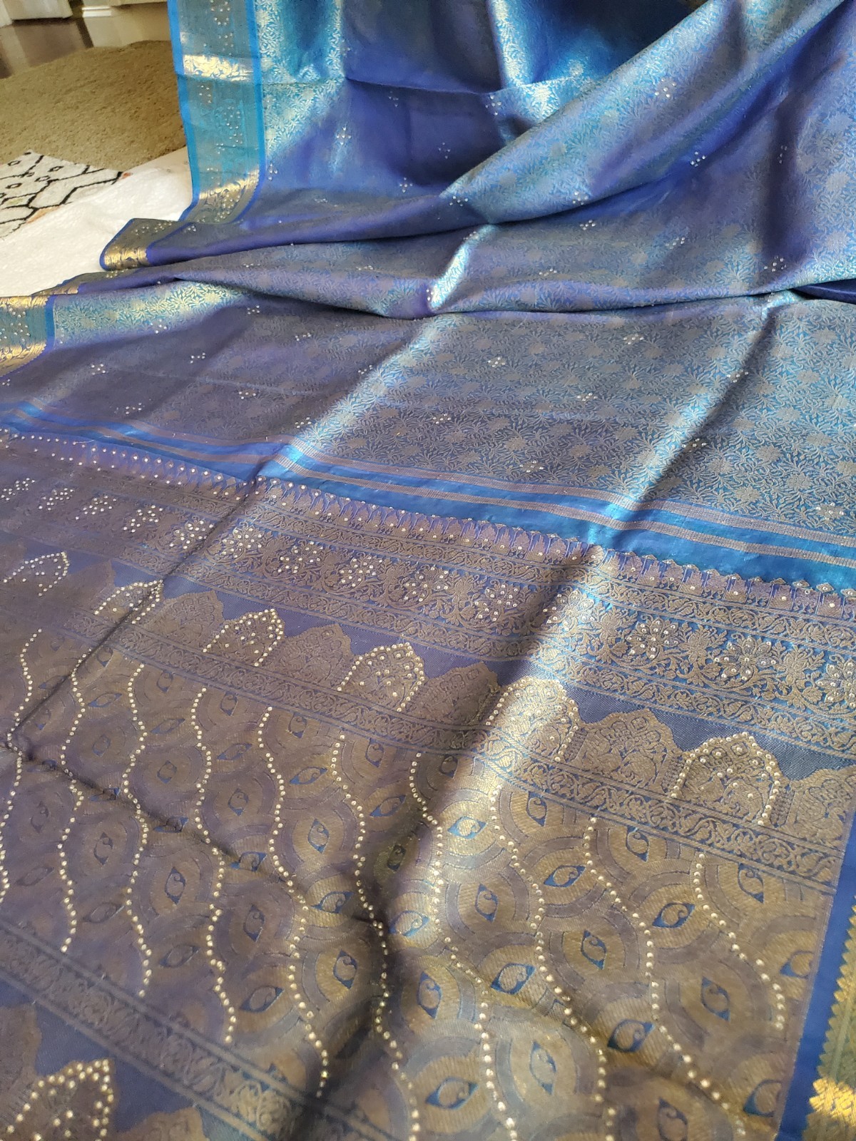 Women Pure Silk Brocade Stonework Kanjivaram Saree Designer Party Wedding Festiv