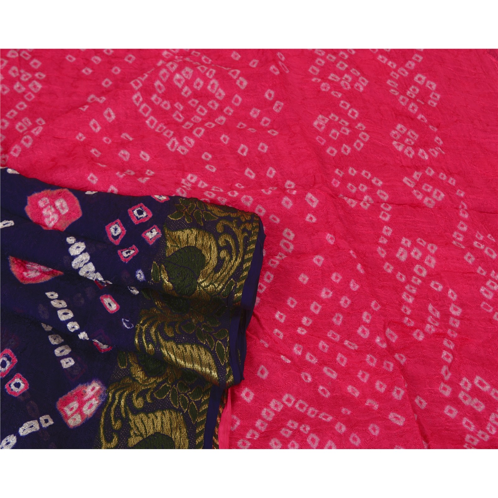 Sanskriti Vintage Sarees Purple & Pink Pure Silk Gujrat Bandhani Sari 6Yd Fabric