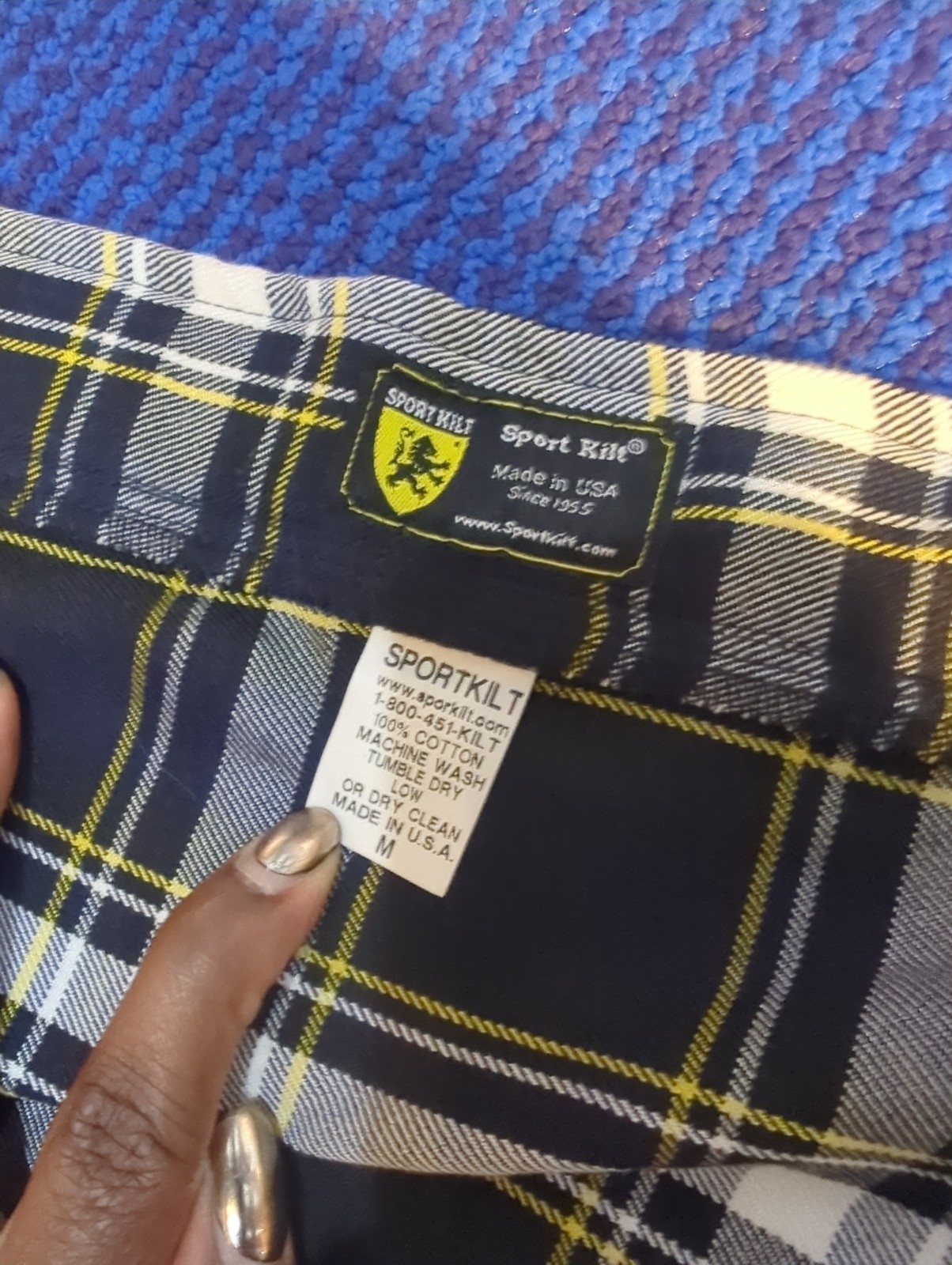 SPORT KILT Medium Navy Plaid TARTAN Made in USA Poly Blend