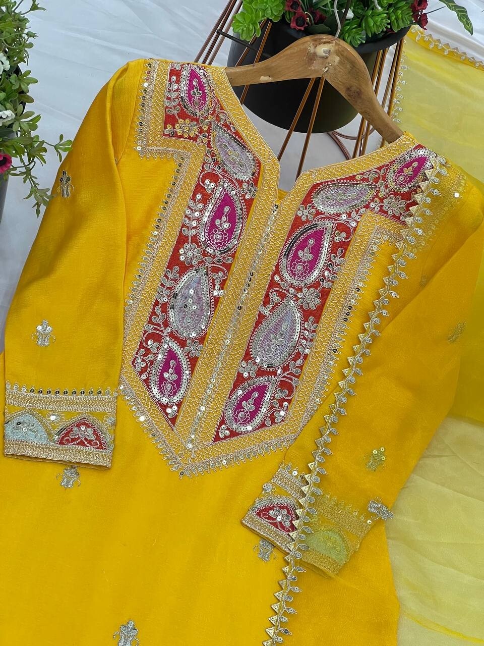 Indian Wedding Haldi Function Dress For Bridesmaid Designer Three Piece Suit Set