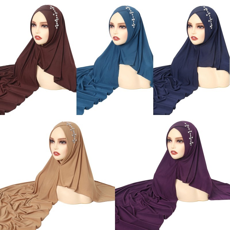 Muslim Women Hijabs Fashion Rhinestones Instant Head Wrap Long Scarf Shayla
