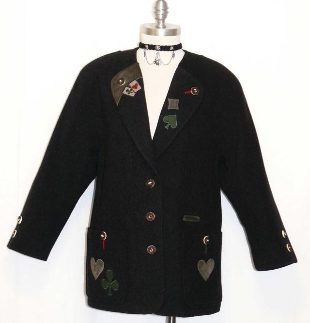 SALZBURGER WOOL BLACK SWEATER Austria SHORT SLEEVES Women WINTER Jacket B44″ L