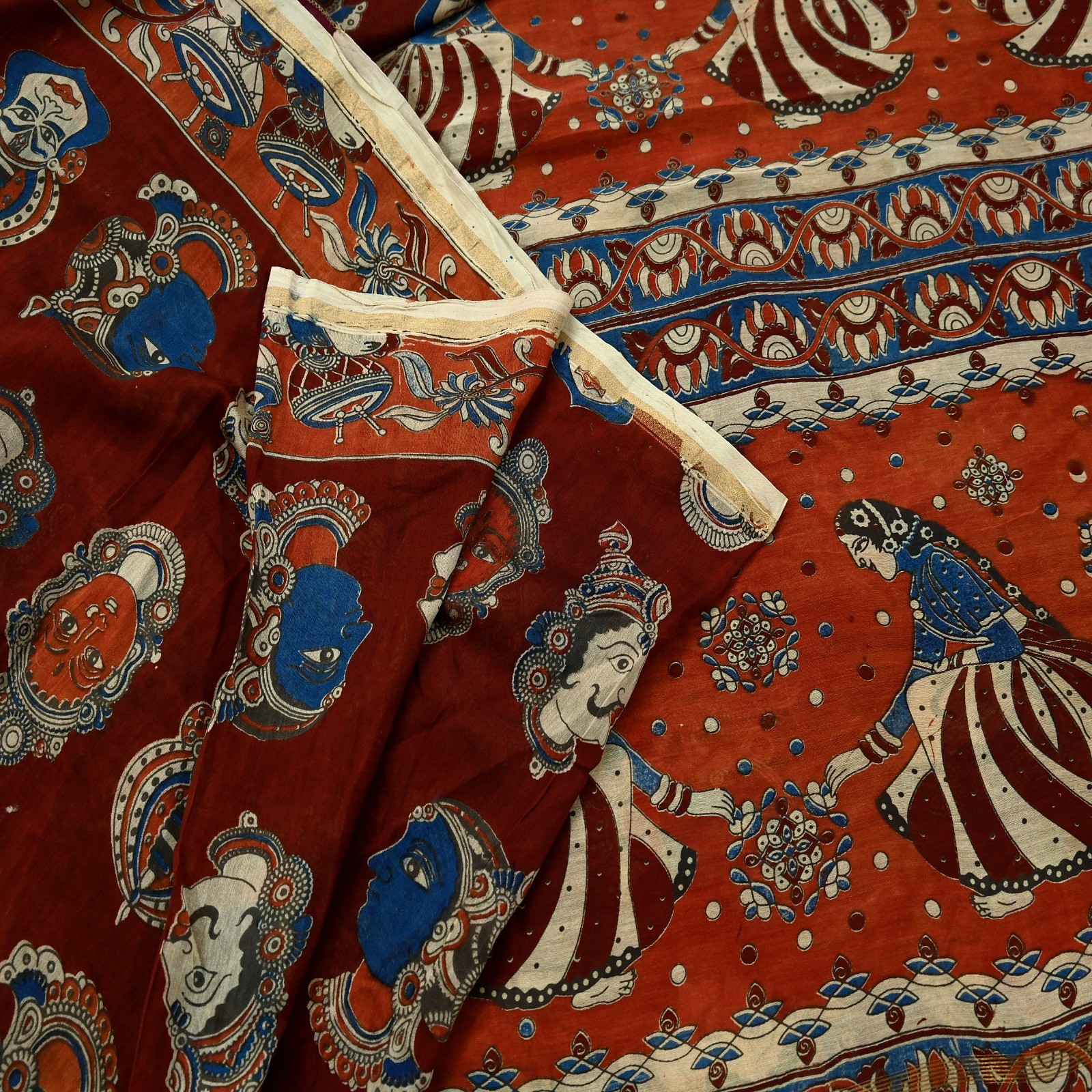 Indian Vintage Sari Pure chanderi Silk Kalamkari Print Sarees Fabric 5Yards Zari