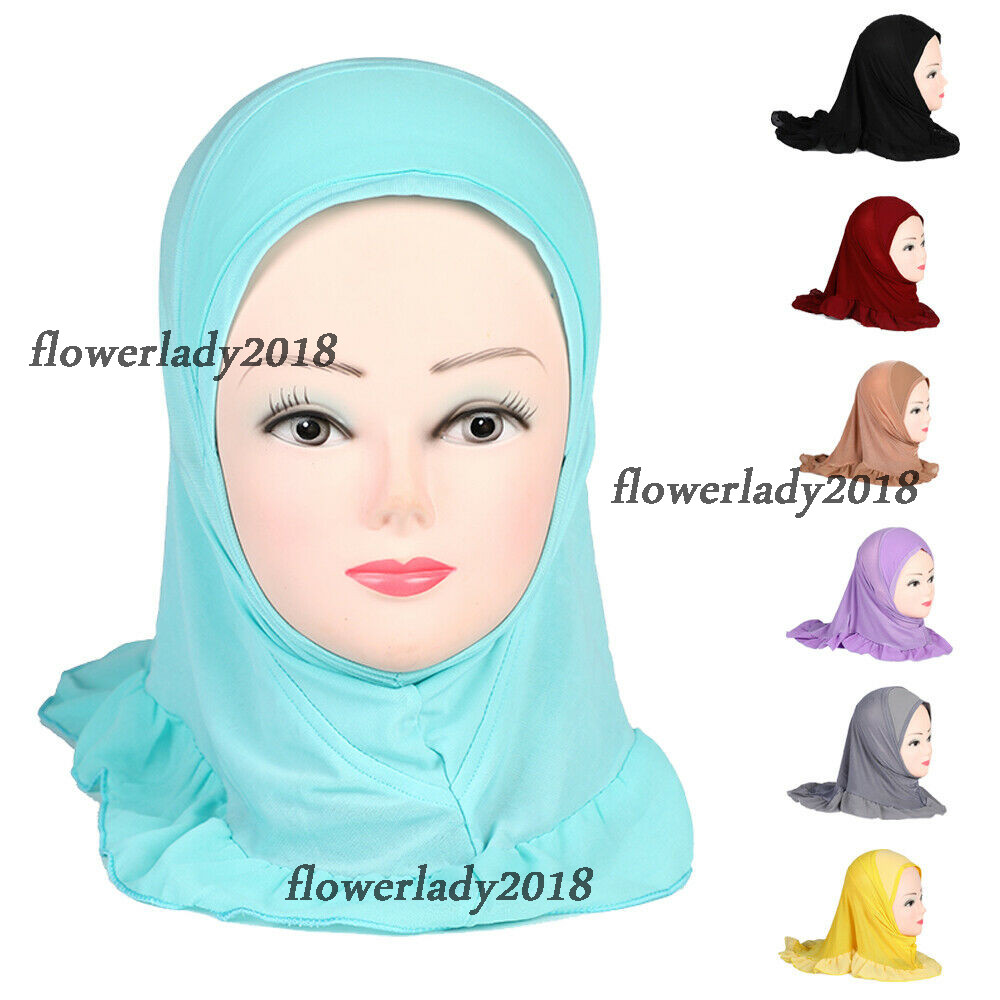 Muslim Kid Girls Hijab One Piece Amira Turban Headscarf Instant Scarf Shawl 2-6Y