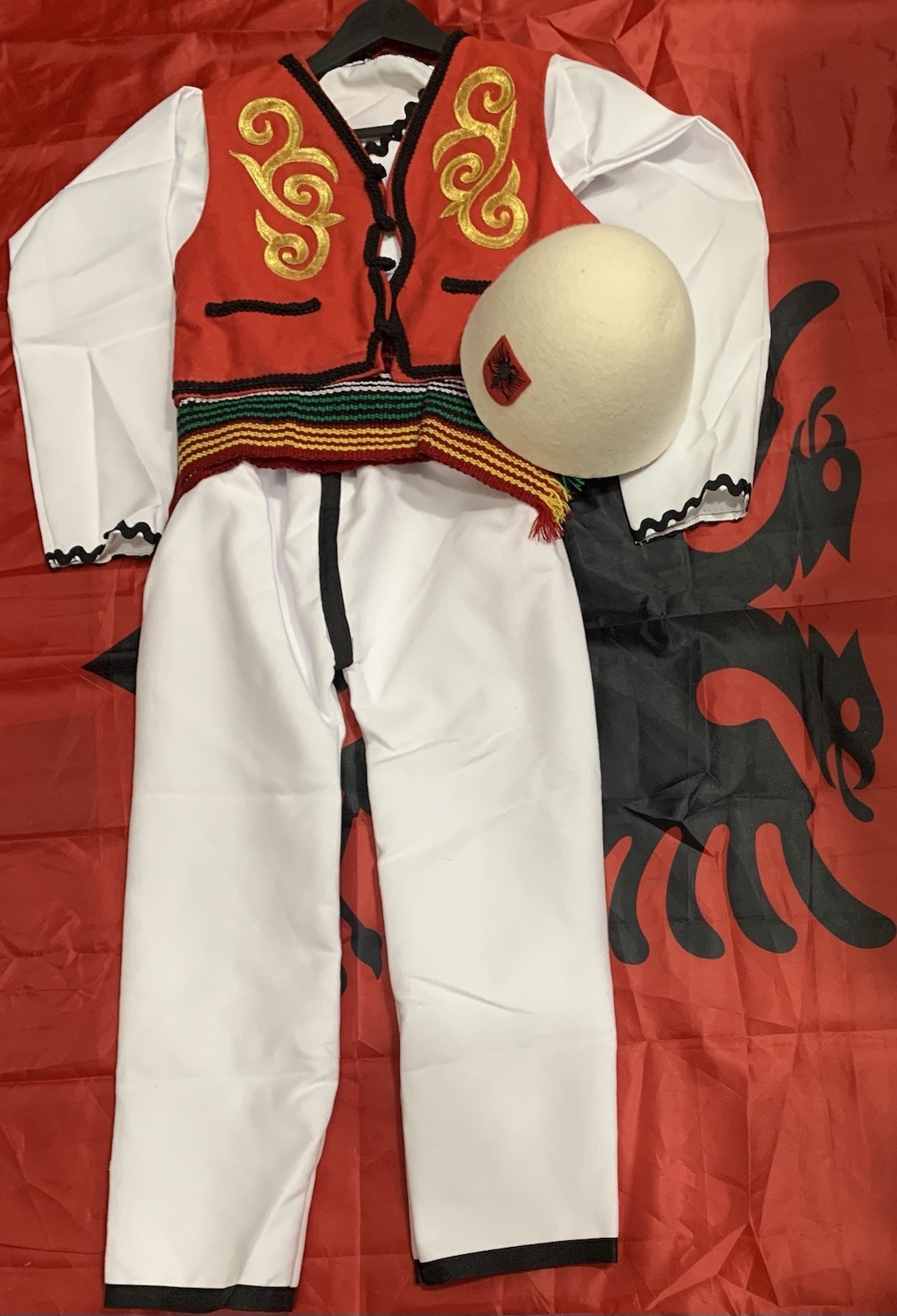 NEW ALBANIA TRADITIONAL FOLK COSTUME SUIT BOYS MEN-6-8 YEARS-HANDMADE