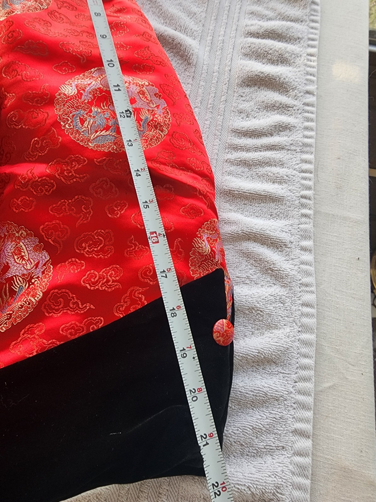 Vintage Chinese Red Brocode Tang Jacket Mandrian Collar Frog Closure Velvet Cuff