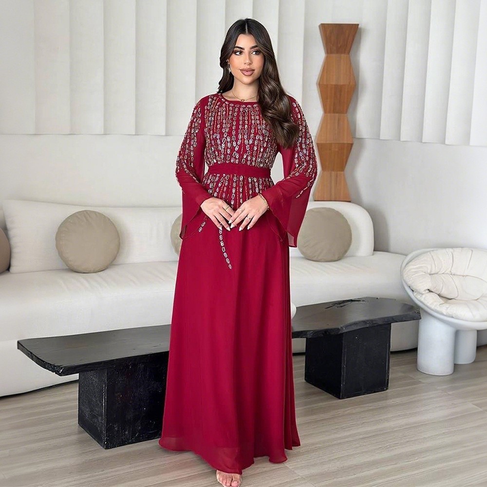 New Eid Diamonds Abaya Dubai Modest Turkey Long Dress Kaftan Caftan Islamic Gown