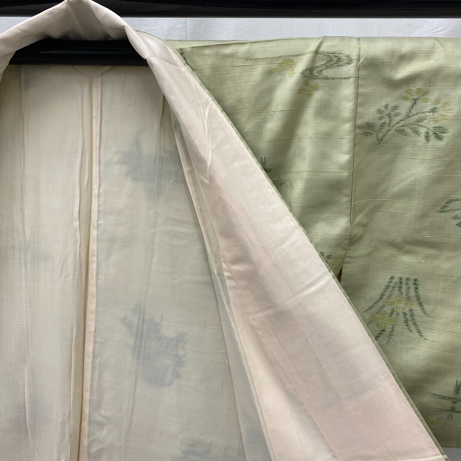 Japanese Vintage Kimono Polyester Green Komon Traditional Authentic Length 60in