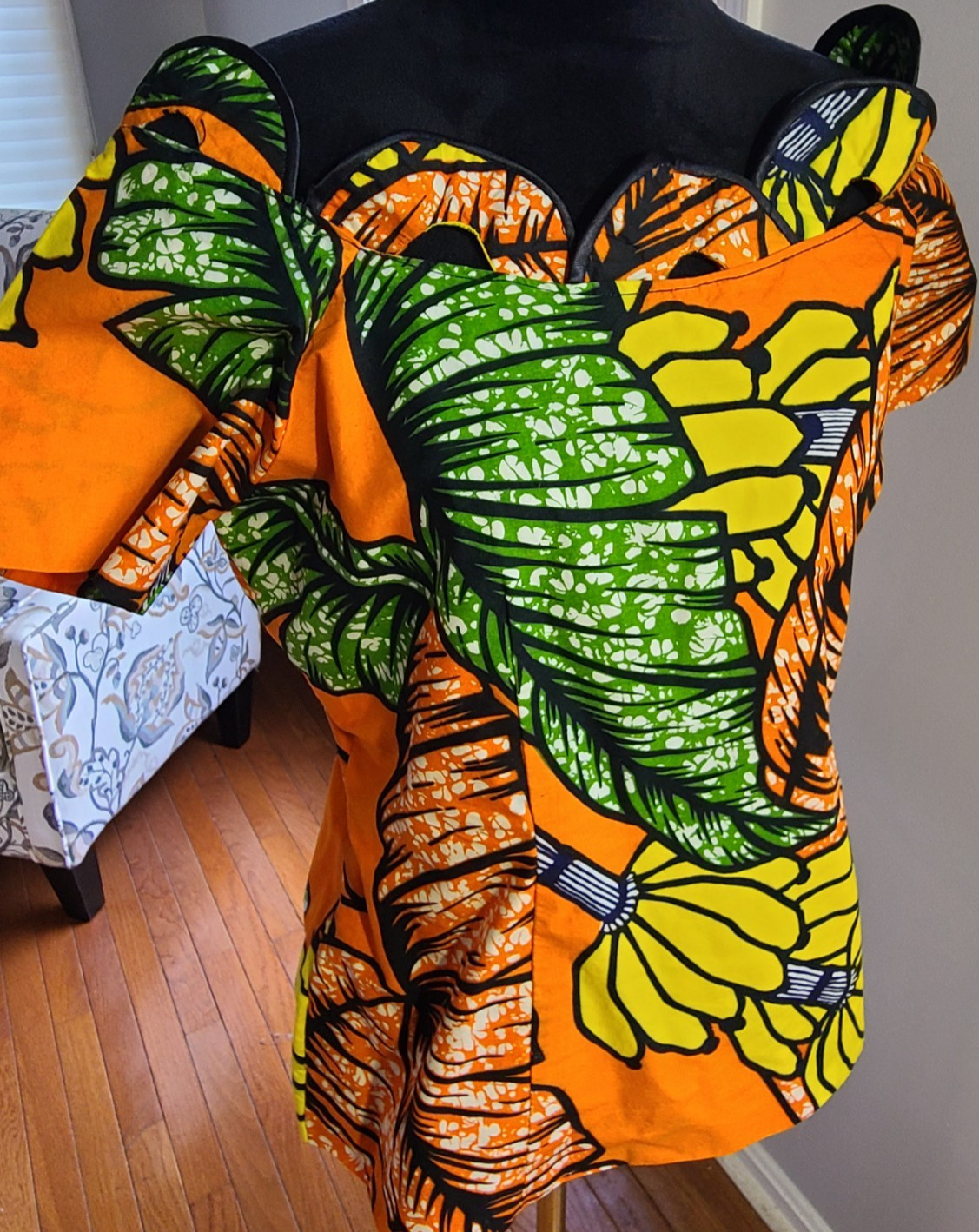 Women’s Homemade African Floral Ankara Print Off The Shoulder Scallop Neck Top