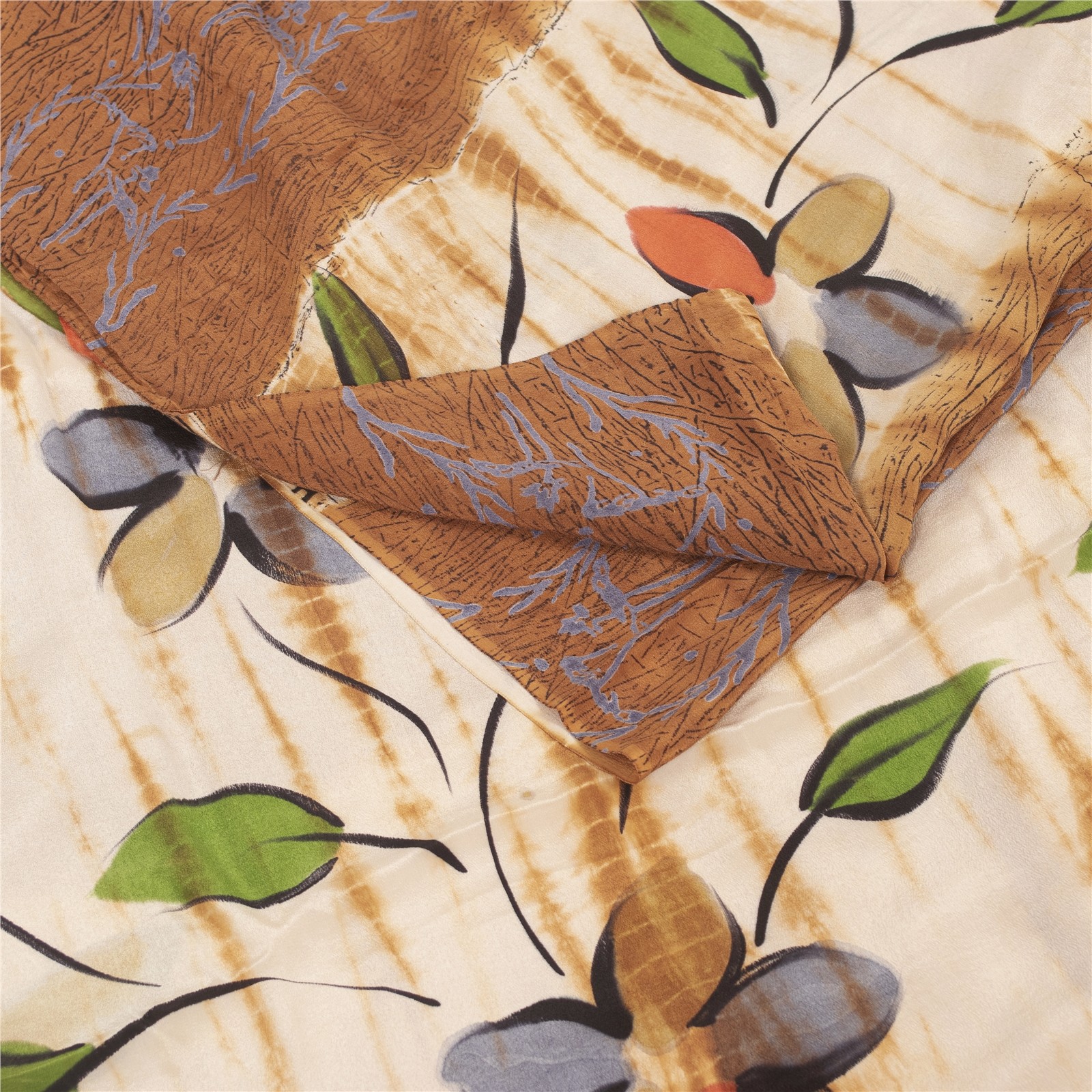 Sanskriti Vintage Saree Multicolor Pure Crepe Hand-Paint-Tie-Dye Sari 6YD Fabric