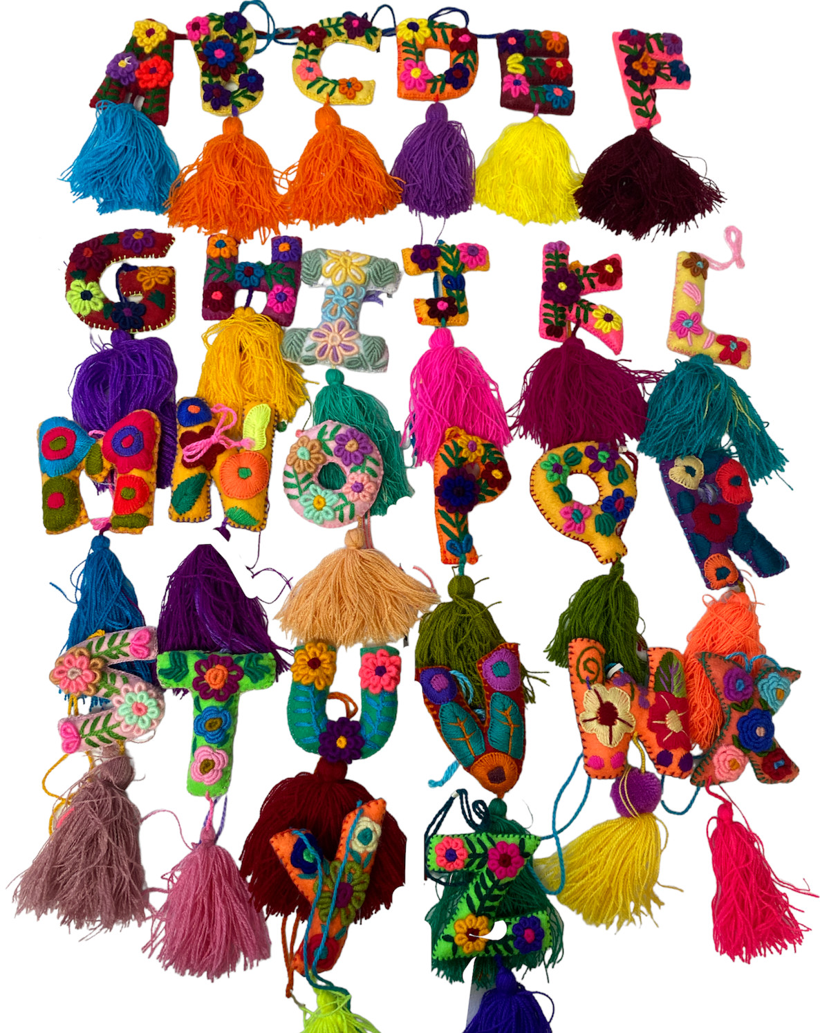 ONE MEXICAN EMBROIDERED LETTER , TASSEL , CHOOSE YOUR LETTER , HAND MADE , CHARM