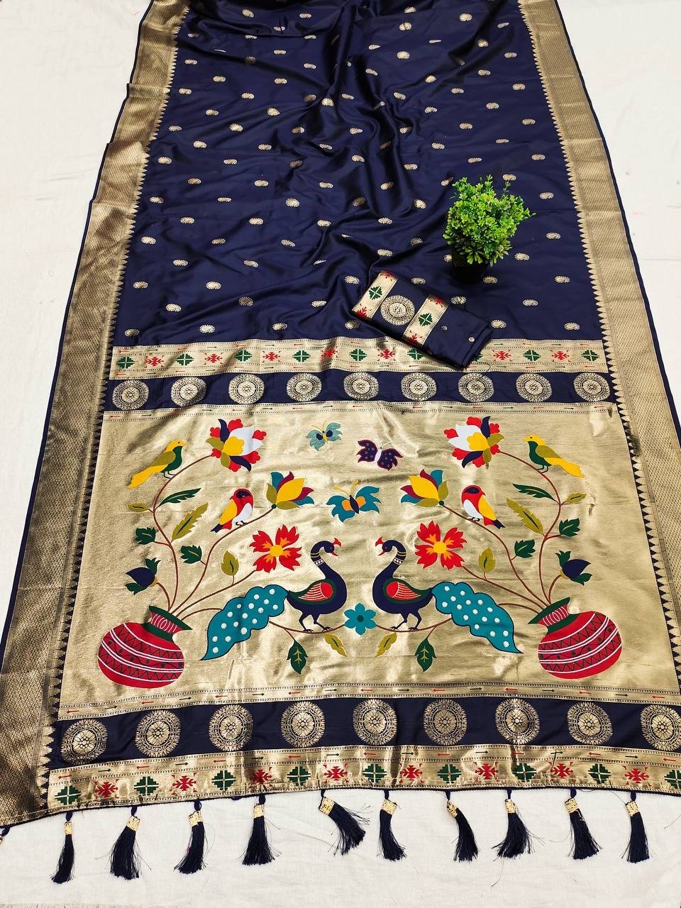Indian Banarasi Silk Saree Multi Color Zari Work with Blouse Piece Ethnic Weddin