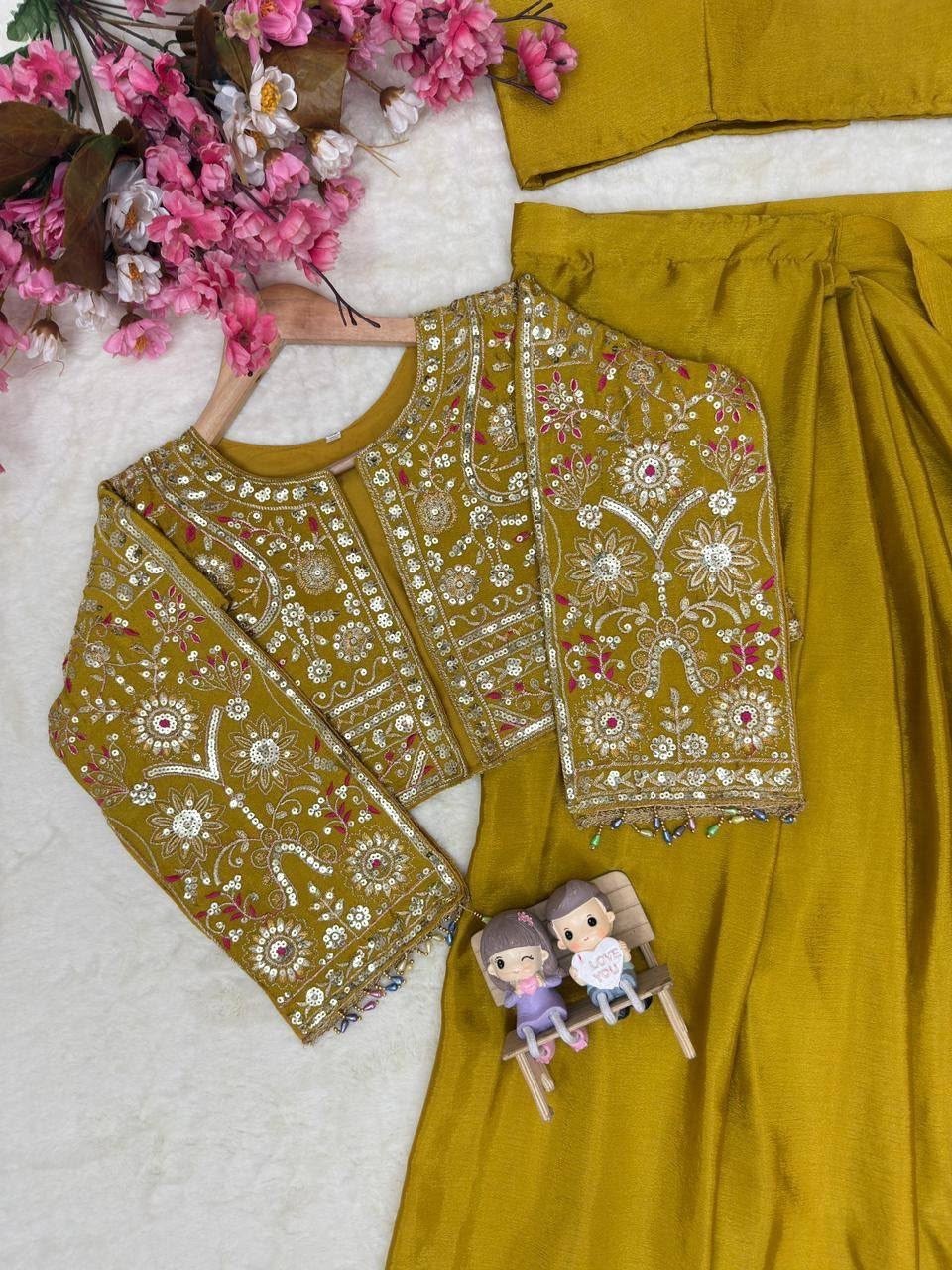 Mustard Yellow Jacket Style Embroidered Palazzo Set Indian Wedding Party Outfit