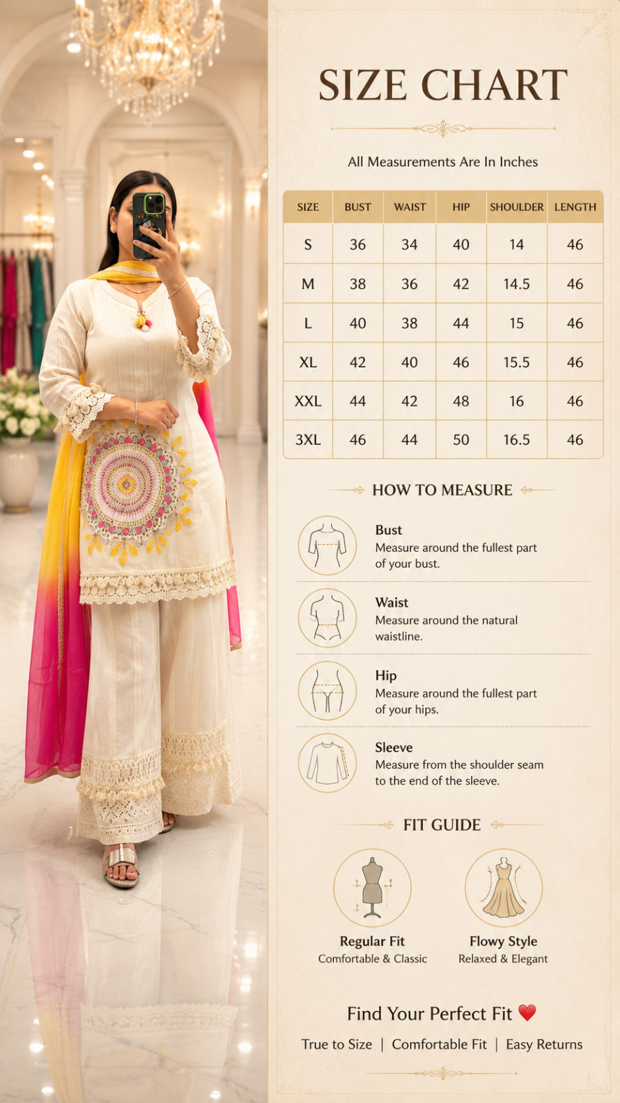 White Cotton Embroidered Kurta Set with Ombre Dupatta, Indian 3 Piece Suit
