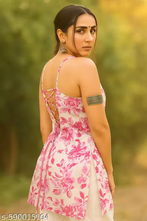 Stylish Design Rayon Printed Backless Design Short Kurti for women (Only kurti)