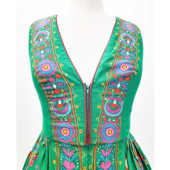 VTG 1960’s HANCKE German Austrian Dirndl Trachten Dress Green BRIGHT