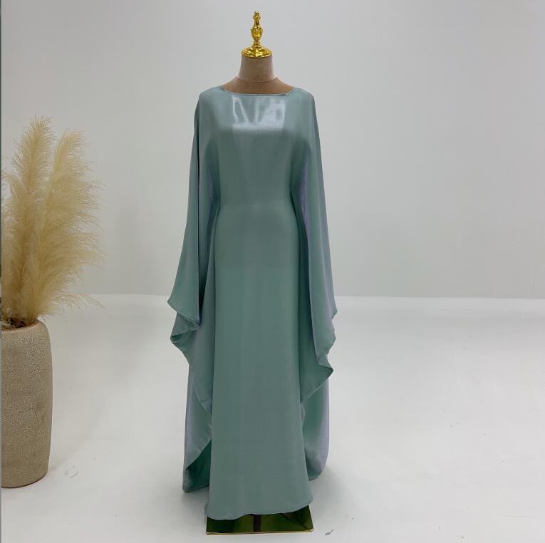 Women Shiny Dress Fashion Muslim Arab Robe Loose Bat Sleeved Round Neck Burqas