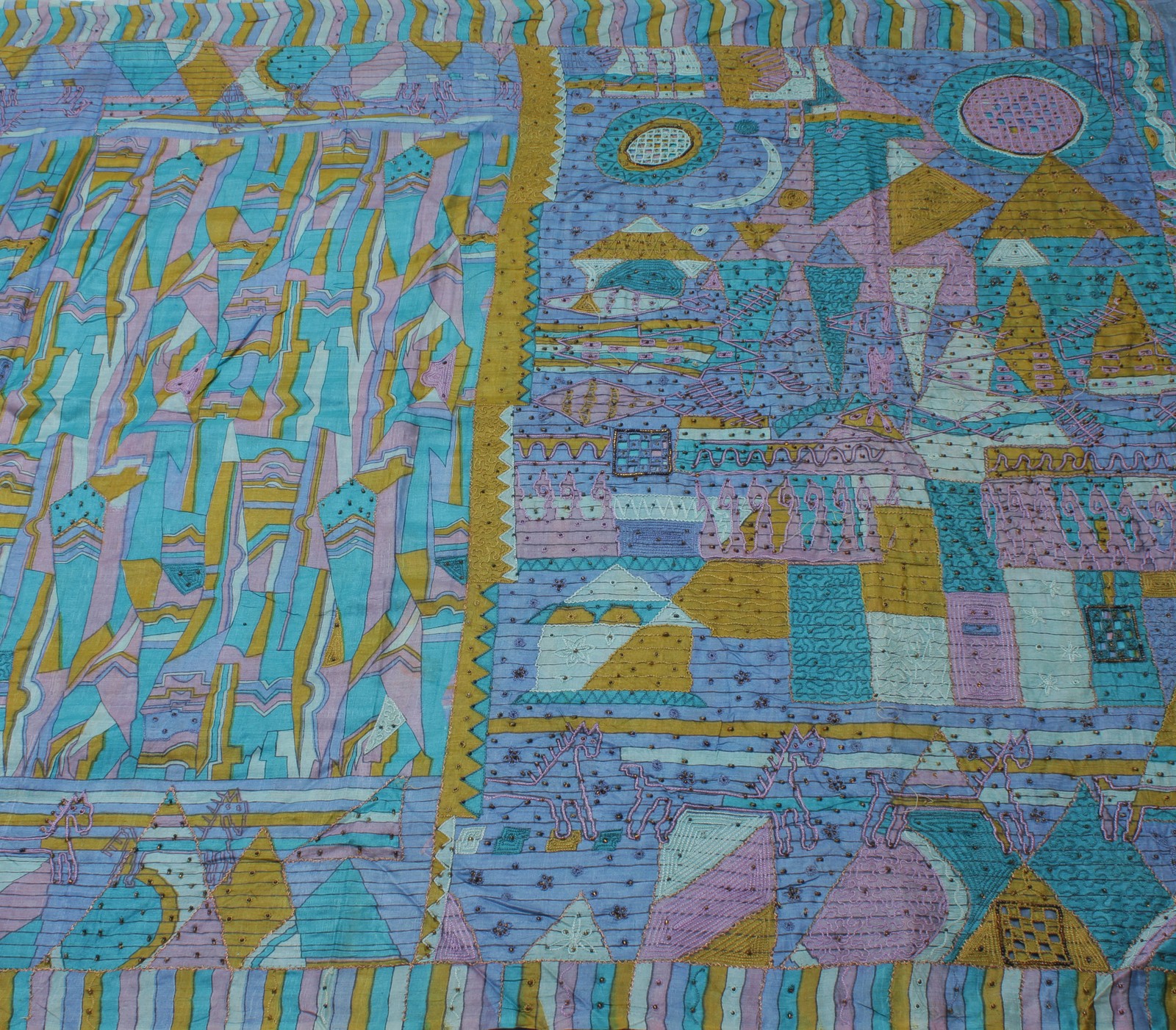 Sushila Vintage Multi-Color Saree Pure Silk Printed & Embroidered Sari Fabric