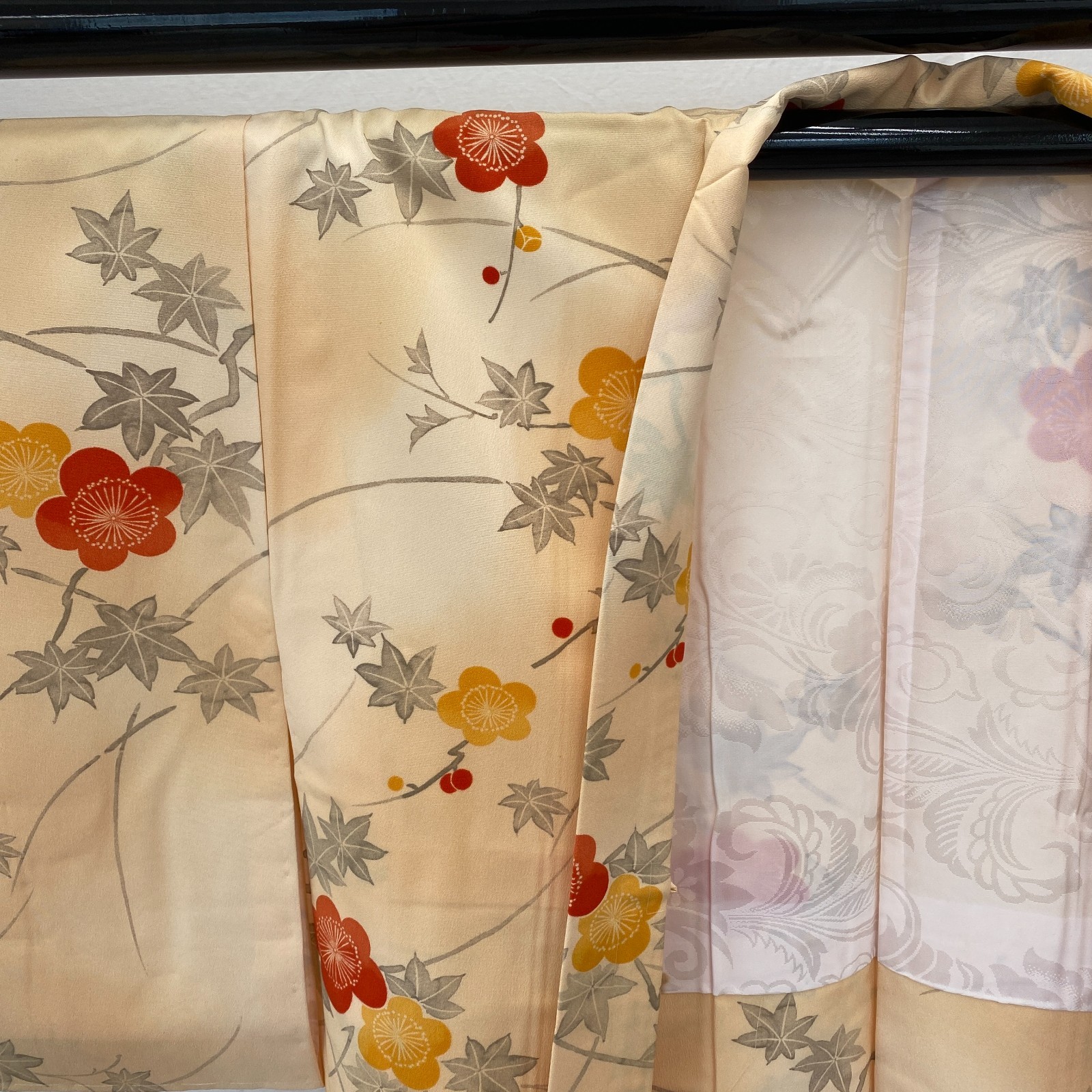 Japanese Vintage Kimono Haori Jacket Polyester Beige Traditional Authentic 29 in