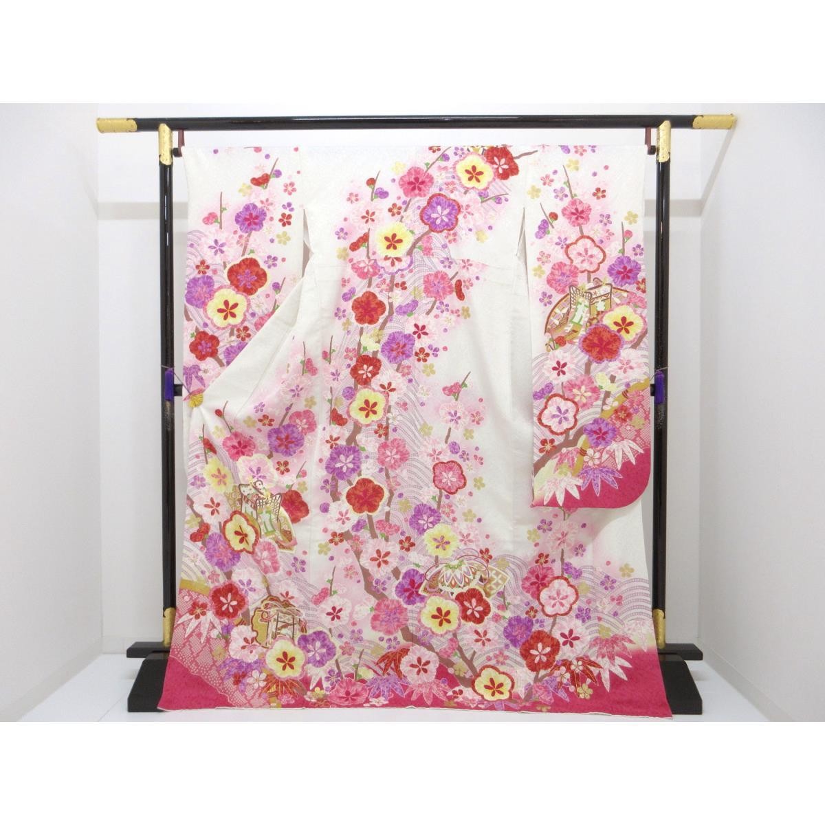 Authentic Japanese Kimono with silver thread shading dyeing and Yuzen gold l…