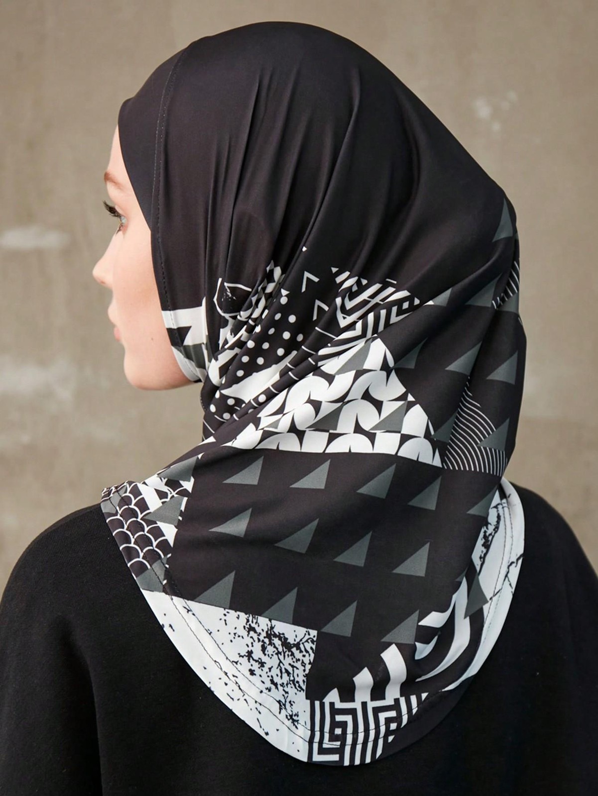 Women Sporty Muslim Inner Hijab Geometric Pattern Instant Turban Head Wrap Headb