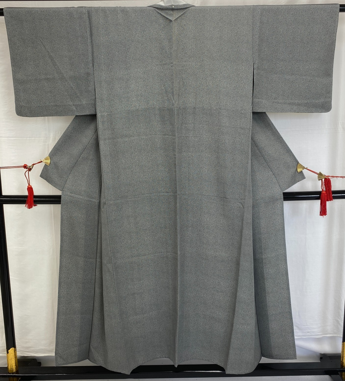 Japanese Vintage Kimono Polyester Gray No Lining Traditional Length 57in