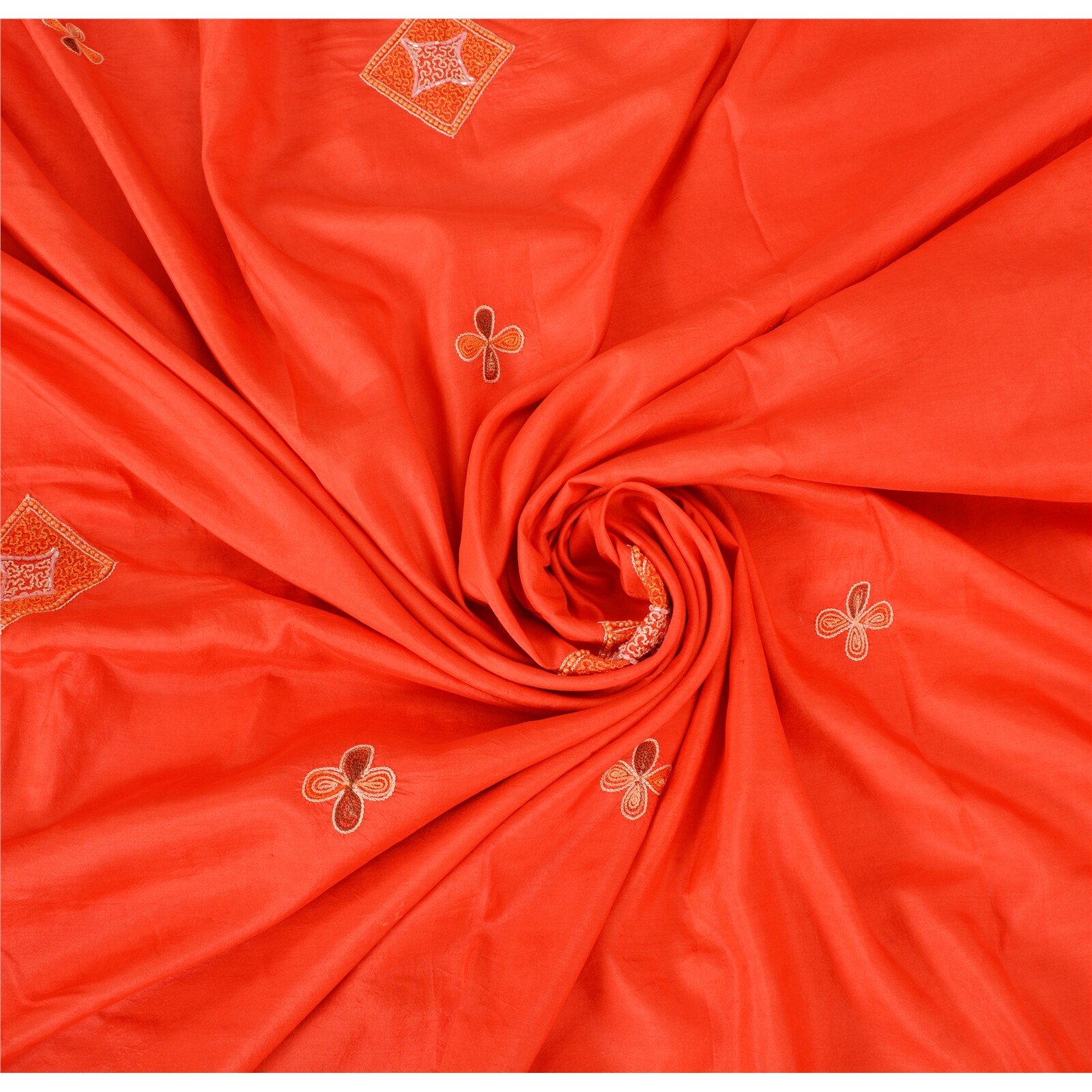 Sanskriti Vintage Orange Sarees Pure Silk Hand Beaded Craft Fabric Premium Sari